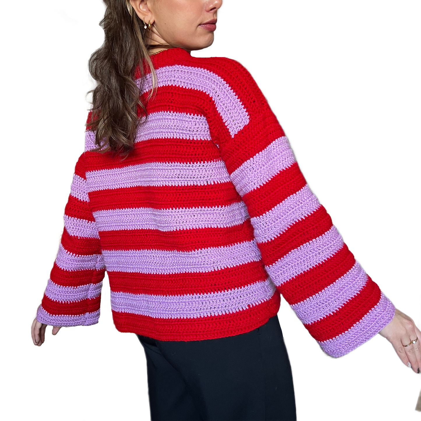 Striped crochet jumper pattern with chunky collar