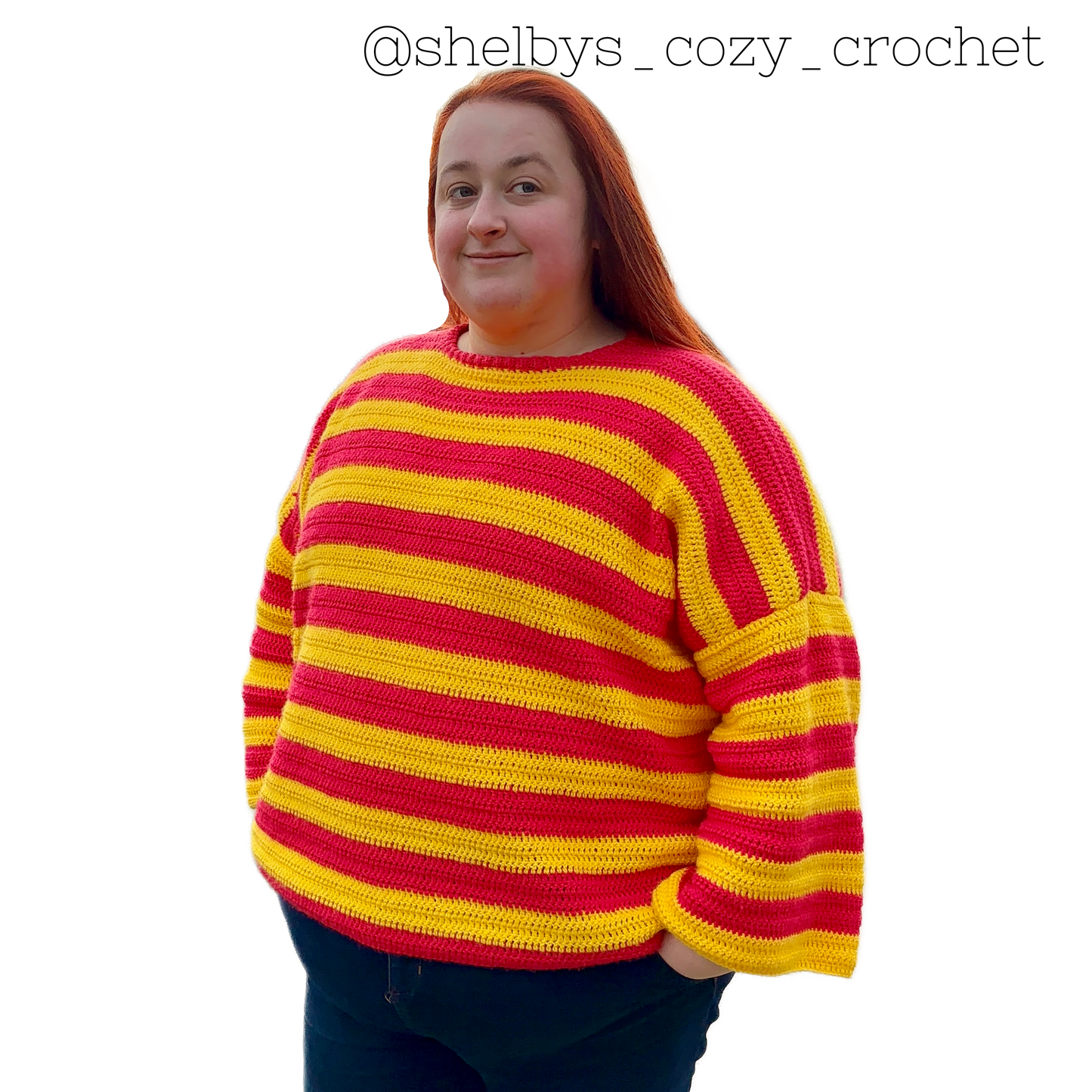 Striped crochet jumper pattern with chunky collar