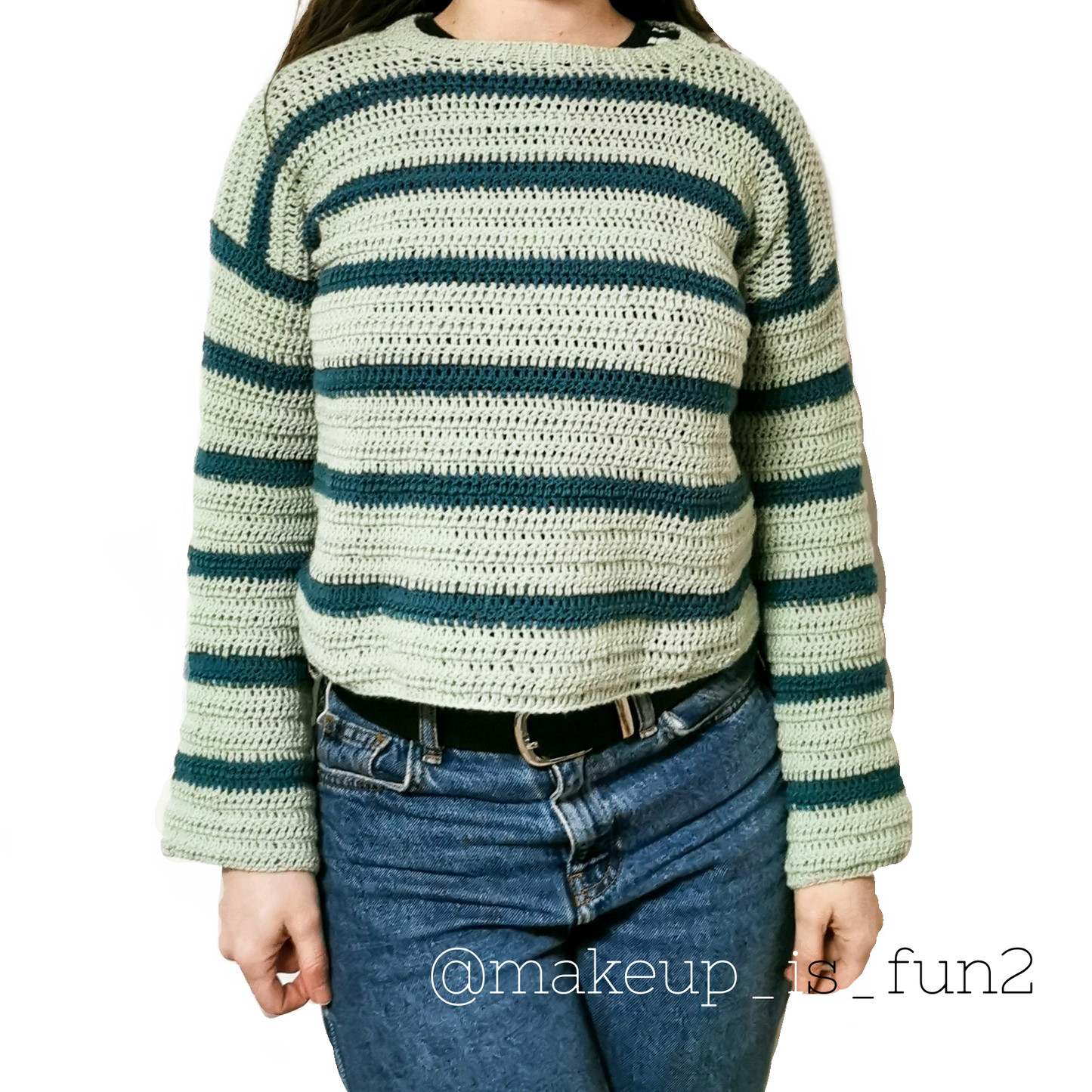 Striped crochet jumper pattern with chunky collar