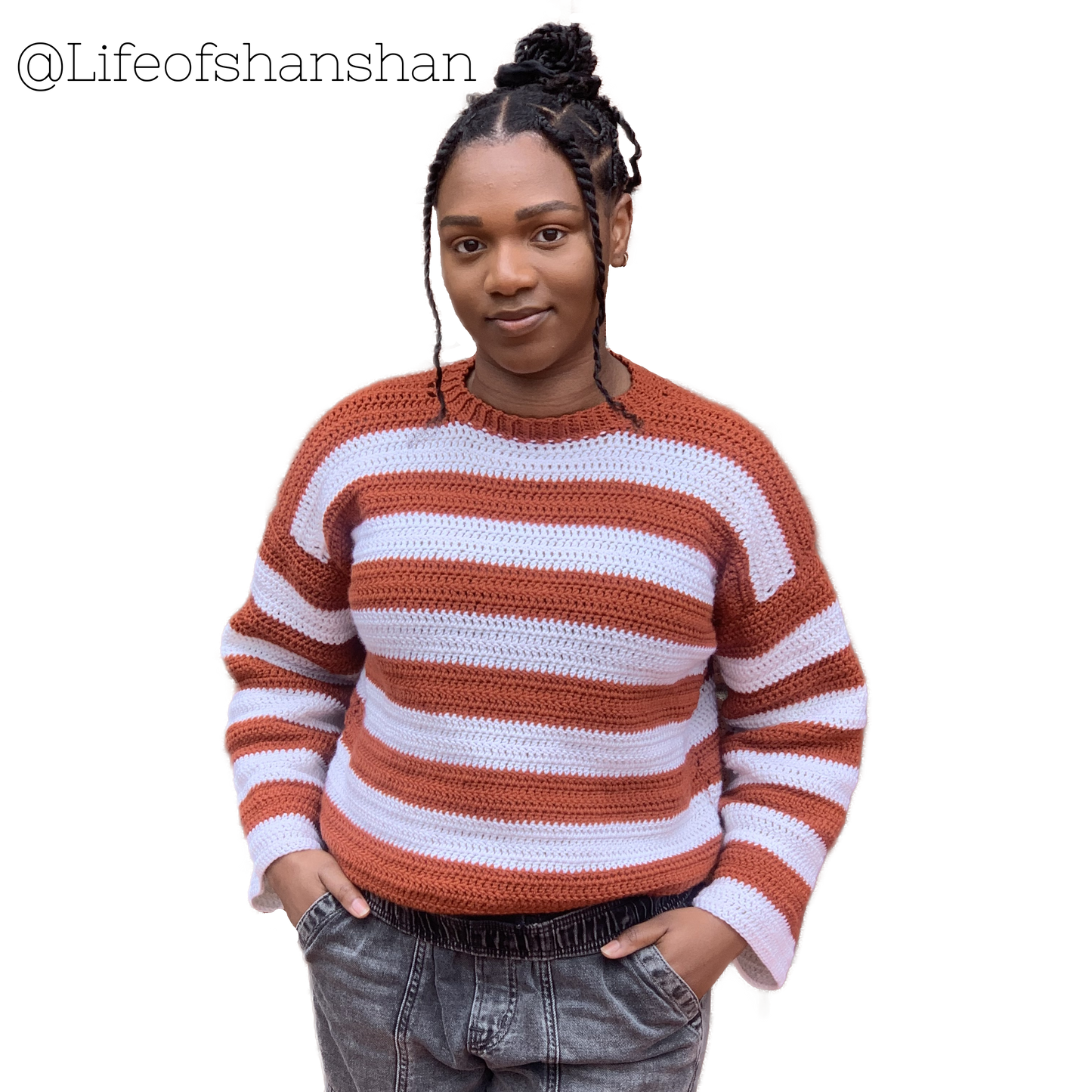 Striped crochet jumper pattern with chunky collar