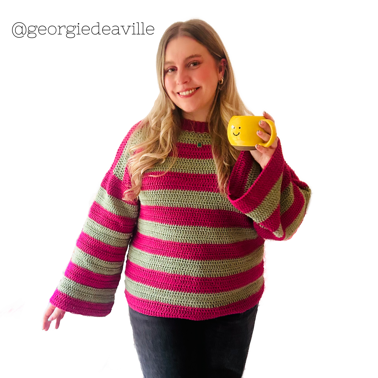 Striped crochet jumper pattern with chunky collar