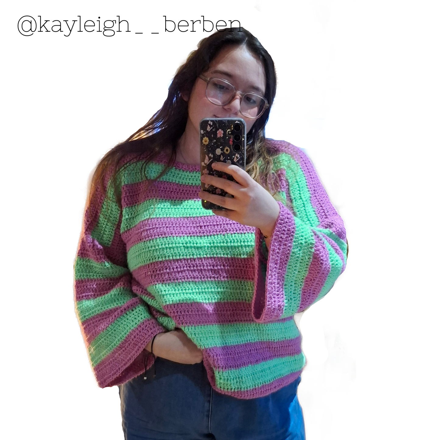 Striped crochet jumper pattern with chunky collar