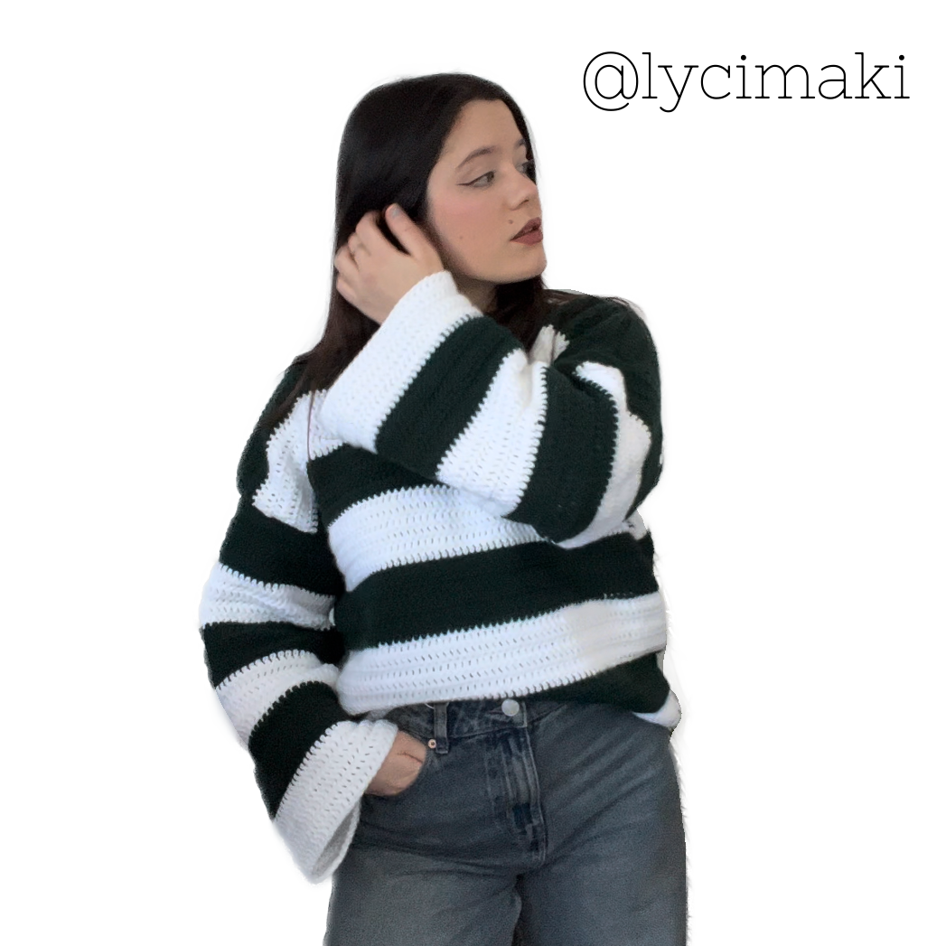 Striped crochet jumper pattern with chunky collar