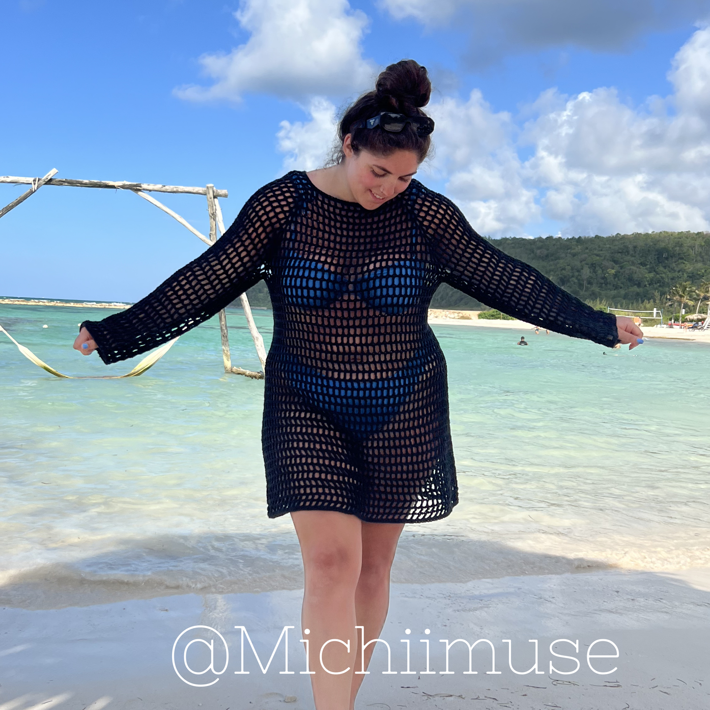 Black crochet beach cover up mesh dress pattern