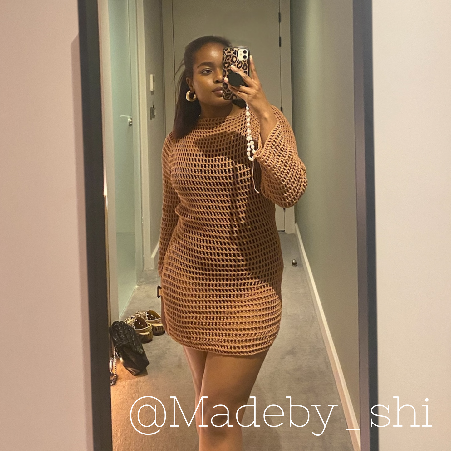 Beige crochet mesh dress festival outfit beach cover up patter