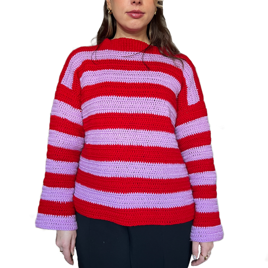 Striped crochet jumper pattern with chunky collar