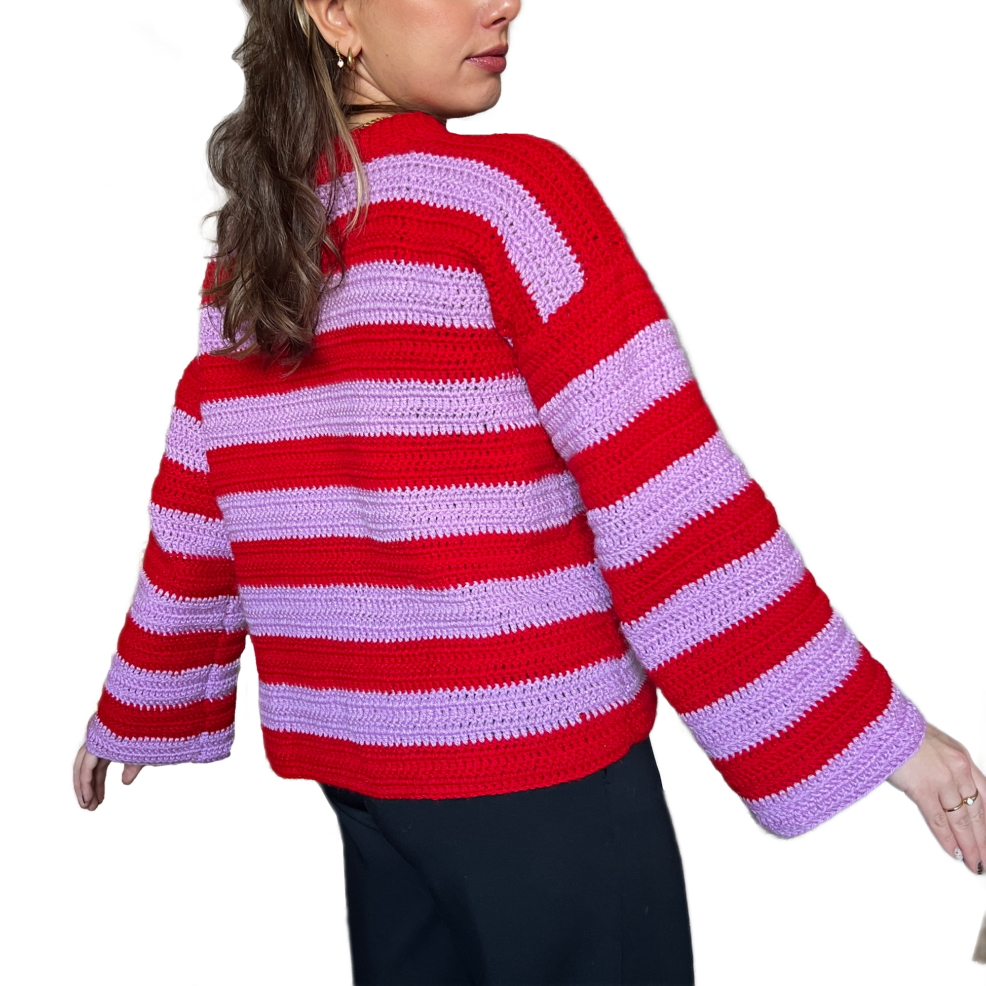Striped crochet jumper pattern with chunky collar