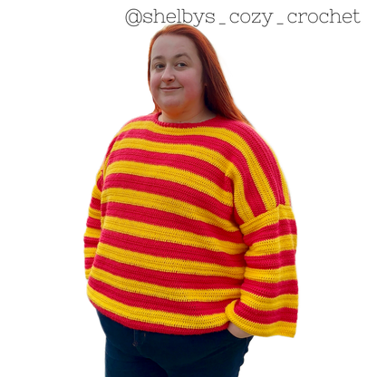 Striped crochet jumper pattern with chunky collar