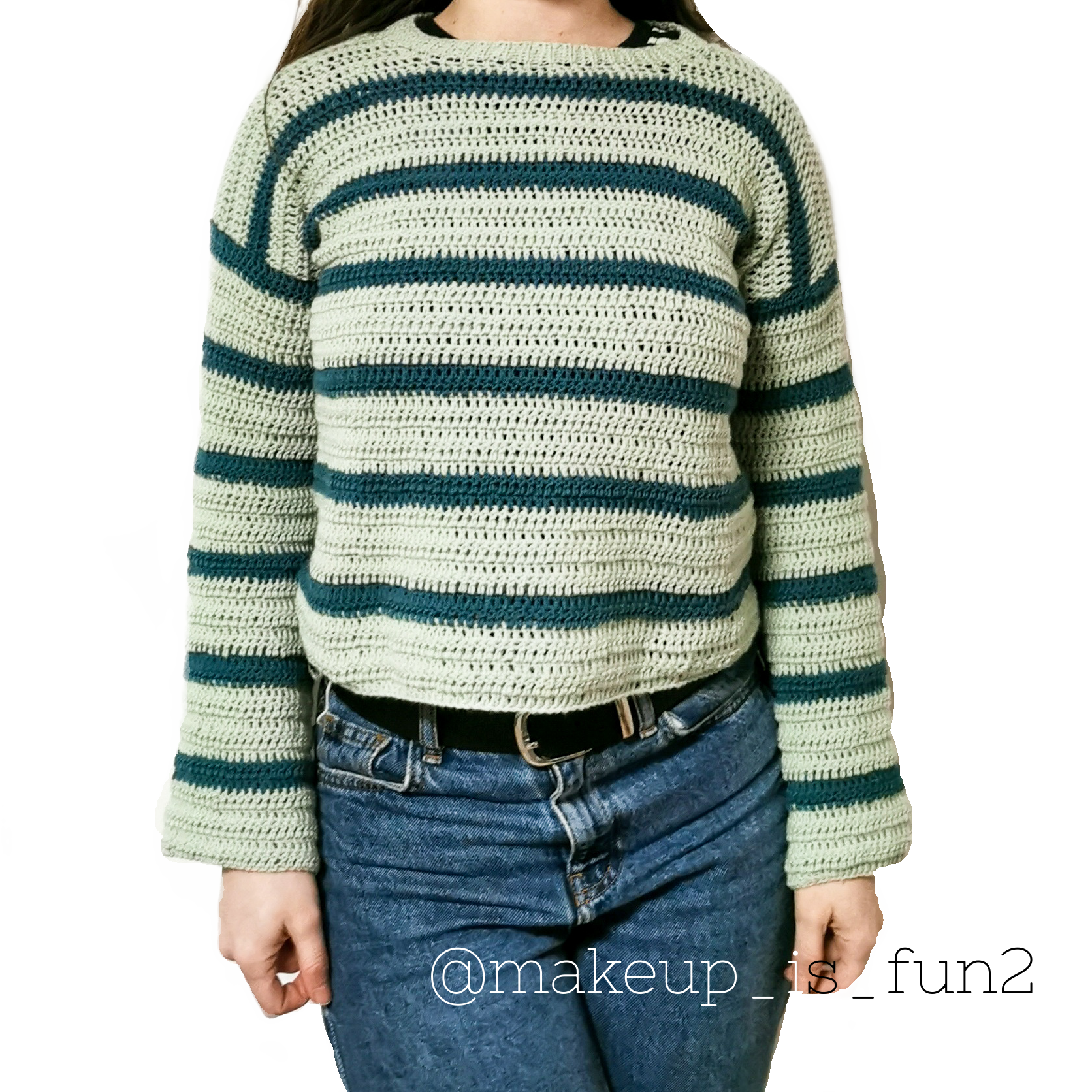 Striped crochet jumper pattern with chunky collar