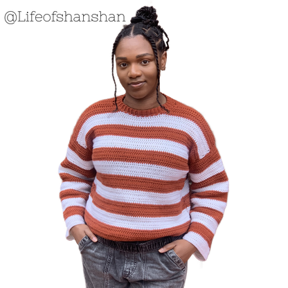Striped crochet jumper pattern with chunky collar
