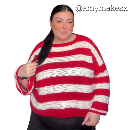 Striped crochet jumper pattern with chunky collar