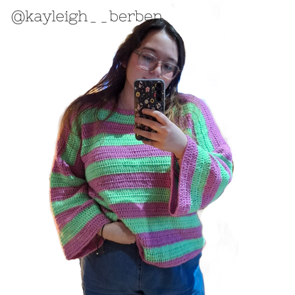 Striped crochet jumper pattern with chunky collar