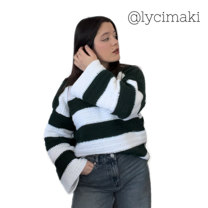 Striped crochet jumper pattern with chunky collar